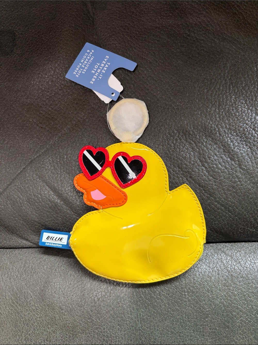 Bath&body works Billie The Duck coin purse & blue gingham nylon packable tote